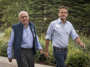 Rupert and Lachlan Murdoch arrive at a media and technology conference.