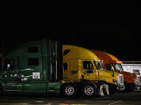 Trucks parked at a Love's Travel Stop in Maryland.