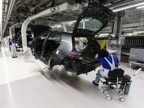 A production line production line at the Volkswagen AG manufacturing plant in Zwickau, Germany.