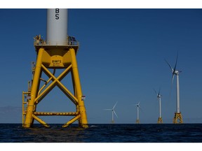 A wind farm in the water off Block Island, Rhode Island.