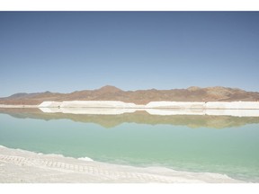 A brine pool at a lithium mine in Calama, Antofagasta region, Chile