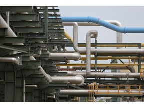 Pipes carrying hydrogen, steam, nitrogen and other substances in Leuna, Germany.