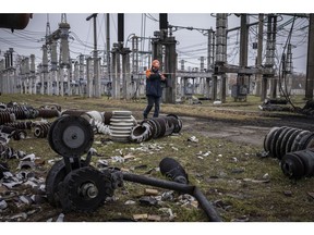 A damaged power substation following a Russian missile strike, in Ukraine, in 2022.