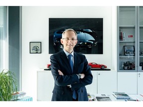 Benedetto Vigna, chief executive officer of Ferrari NV, in his office at the company's headquarters in Maranello, Italy, on Tuesday, Feb. 7, 2023. Speaking at Ferrari's Maranello headquarters, Vigna, 53, credited Tesla with accelerating change within an industry steeped in engine cylinders. Photographer: Francesca Volpi/Bloomberg