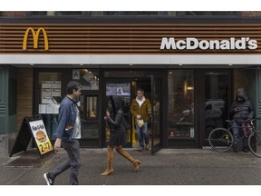 A McDonald's location in New York, US, on Wednesday, April 6, 2023. McDonalds Corp. is temporarily closing its US offices this week as it notifies hundreds of corporate employees that theyre losing their jobs in a broader restructuring plan, according to a person familiar with the matter.