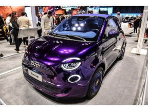 A Fiat 500 Kartell electric vehicle at the New York Auto Show.