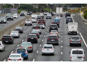 Vehicles on Interstate 80 in Richmond, California, US, on Thursday, May 25, 2023. Long airport lines, jammed planes, higher fares and potential flight delays are set to plague the coming summer travel season as more Americans fly at home and abroad.