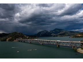 The Pit River Bridge over Shasta Lake in Shasta-Trinity National Forest near Shasta Lake, California, US, on Monday, June 19, 2023. California's largest reservoir is now at 96% of its capacity after a historic rainy season recharged reservoirs across the state following years of drought.