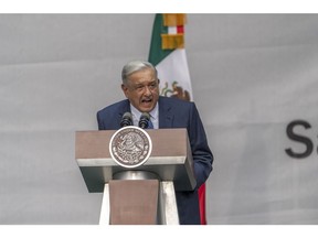 Andres Manuel Lopez Obrador speaks during a Mexico City rally celebrating his five years in office on July 1, 2023. Photographer: Alejandro Cegarra/Bloomberg