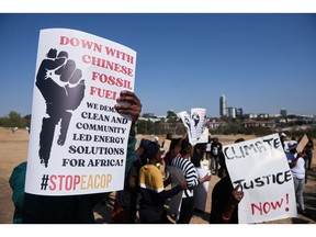 A protest against the East African Crude Oil Pipeline project at the BRICS summit in Johannesburg, in August.