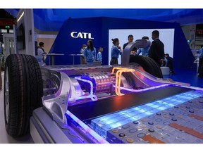 A model of a battery powered motor at the CATL booth on the opening day of the Munich Motor Show in Munich on Sept. 5, 2023.