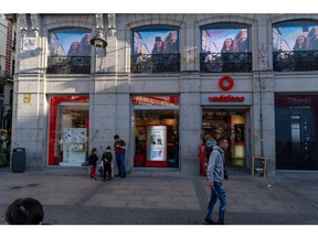 A Vodafone Group Plc store in Madrid, Spain on Friday Oct. 13, 2023. Spanish investment firm JB Capital is partnering with buy-out fund Apollo for a potential bid for Vodafone's Spanish unit, newspaper Expansion reports, citing people familiar with the matter.