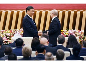 Xi Jinping and Vladimir Putin in Beijing, China, on Oct. 18.