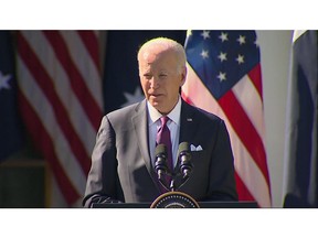 President Joe Biden defended Israel's right to defend itself after the deadly attack by Hamas but said the country also had a responsibility to operate in line with the rules of war. He called for a two-state solution that would ensure a lasting peace between Israelis and Palestinians as he sought to keep the conflict in the Middle East from escalating. He spoke at the White House.