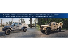 Pacific Defense Ares Vehicle (left) demonstrating SOSA / CMOSS mission systems