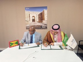 SFD CEO, H.E. Sultan Al-Marshad, and Minister of Finance of Grenada, Hon. Dennis Cornwall, signed the first development loan agreement between SFD and Grenada