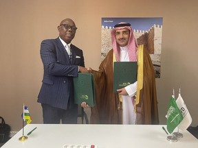 SFD CEO, H.E. Sultan Al-Marshad, and the Prime Minister and Minister of State in Charge of Economy, Planning, and International Corporation of the Republic of Central Africa, H.E. Felix Moloua, signed $20 Million Development Loan Agreement to Fund Infrastructure Projects."