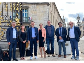 Emmanuel Ladent, Carbios CEO (third from left) and Mr Toudma, Mayor of Longlaville (second from right) with members of the Carbios team at the Nancy Prefecture (54).