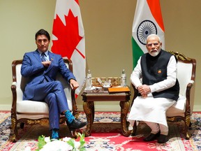 Prime Minister Justin Trudeau takes part in a bilateral meeting with Indian Prime Minister Narendra Modi during the G20 Summit in New Delhi, India, in September.