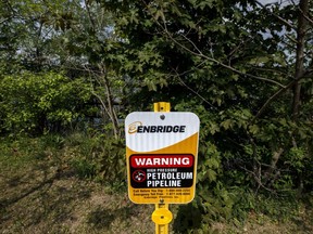 Signage for an underground Enbridge pipeline in Sarnia, Ont.