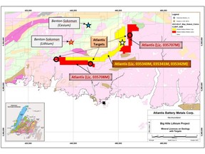 Figure 1: Azincourt's Big Hill Lithium Project, with additional licenses in red, Newfoundland