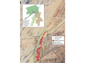 Figure 1: Location of Area 3 targets delineated based on radiometric anomalies and geological mapping.