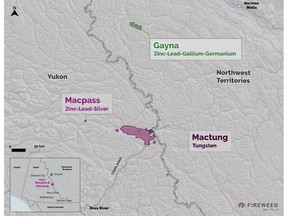 Map 1: Gayna Project Location Relative to Fireweed's Flagship Macpass and Mactung Projects