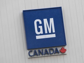 Signage at the General Motors plant in Oshawa, Ont.
