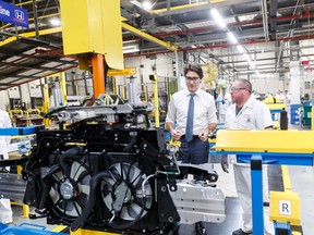 Prime Minister Justin Trudeau tours the Honda facility in Alliston, Ont., in April.