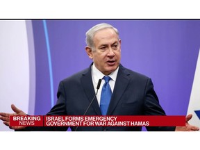 Israel formed a rare emergency government with some opposition members on Wednesday to see the country through its war with Hamas. Prime Minister Benjamin Netanyahu will lead the "war management cabinet." Meanwhile, the Iran-backed Hezbollah group traded fire with Israeli troops on the border with Lebanon. Bloomberg's Annmarie Hordern reports.