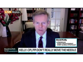 JPMorgan Asset Management Chief Global Strategist David Kelly says the uptick seen in the September CPI report is "not really" changing his mind on the ultimate path of US inflation. "I think we're on track for headline CPI being at 2% or less in the fourth quarter of next year," he says on "Bloomberg Surveillance."