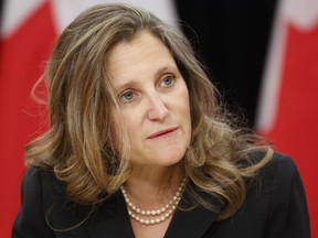 Finance Minister Chrystia Freeland during a press conference in Ottawa.