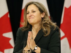 Finance Minister Chrystia Freeland during a press conference in Ottawa.