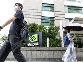 Signage at the Nvidia Corp. offices in Taipei, Taiwan.