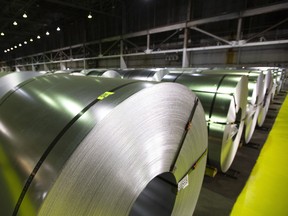 Rolls of coiled coated steel at Stelco Holdings Inc. in Hamilton, Ont.