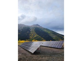 The TNDC/Solvest solar array installed at the Schaft Creek Copper-Gold-Molybdenum-Silver Project located in northwest British Columbia in Tahltan Territory.