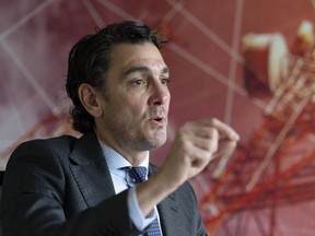 Martin Imbleau, head of Via Rail's new high-frequency rail project, gestures during an interview in Montreal, Friday, Oct. 27, 2023.
