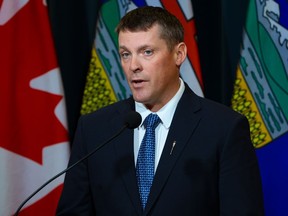 Alberta Finance Minister Nate Horner gives a provincial fiscal update at McDougall Centre in Calgary on Thursday, August 31, 2023.