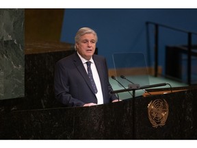 Francisco Bustillo, Uruguay's foreign minister, speaks during the United Nations General Assembly (UNGA) in New York, US, on Monday, Sept. 26, 2022.