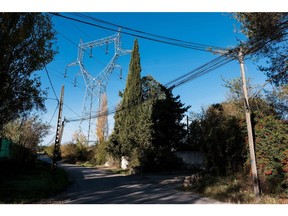 A high voltage electricity transmission tower on the outskirts of Marseille, France, on Thursday, Nov. 24, 2022. The French government's €9.7 billion ($10 billion) offer to buy out minority shareholders of Electricite de France SA (EDF) will take the nationalization of the debt-laden nuclear giant a step closer.