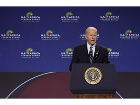 Joe Biden delivers remarks at the U.S. - Africa Leaders Summit on December 14 in Washington, DC.
