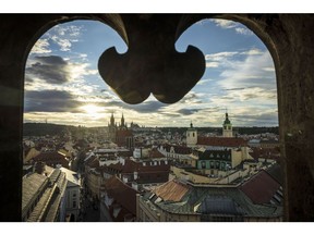 The Old Town skyline from the the Powder Tower, one of the original city gates, in Prague, Czech Republic, on Saturday, Sept. 10, 2022. Czech inflation unexpectedly slowed for the first time in 14 months in August, bolstering arguments of policy makers who halted aggressive interest-rate increases. Photographer: Milan Jaros/Bloomberg