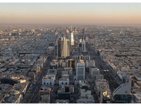 Residential and commercial buildings, viewed from the Kingdom Center, in Riyadh, Saudi Arabia, on Thursday, Jan. 19, 2023. Mostly shut off to foreign visitors for years, Crown Prince and de facto ruler Mohammed bin Salman has unveiled an ambitious push to use tourism as a way to help diversify the oil-dependent economy.