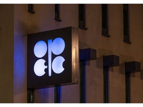 A logo outside the headquarters of the Organization of the Petroleum Exporting Countries (OPEC) in Vienna, Austria, on Wednesday, July 5, 2023. Oil rose as traders weighed Saudi Arabian and Russian production cuts after a slew of low-volume trading sessions. Photographer: Andrey Rudakov/Bloomberg