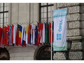 at the entrance of the Hofburg Palace during the 8th OPEC International Seminar in Vienna, Austria, July 5, 2023.