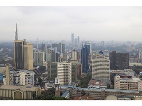 Commercial and residential buildings on the city skyline in Nairobi, Kenya, on Wednesday, July 5, 2023. Kenya's inflation rate should be back within the central bank's target bank of 2.5% to 7.5% by September at the latest, Governor Kamau Thugge says in his first briefing after a monetary policy committee meeting.