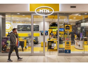 A MTN Group Ltd. store inside a shopping mall in Johannesburg, South Africa, on Monday, Aug. 14, 2023. MTN, Africa's biggest wireless carrier, said Mastercard Inc. agreed to take a minority stake in its financial-technology business, which the company values at $5.2 billion.