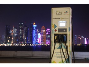 A Tarsheed electric vehicle charging station on the corniche in Doha