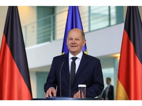Olaf Scholz during a news conference in Berlin on Nov. 8. Photographer: Krisztian Bocsi/Bloomberg