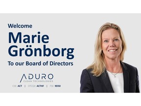 Aduro is pleased to announce the appointment of Marie Grönborg as a director of the Company.